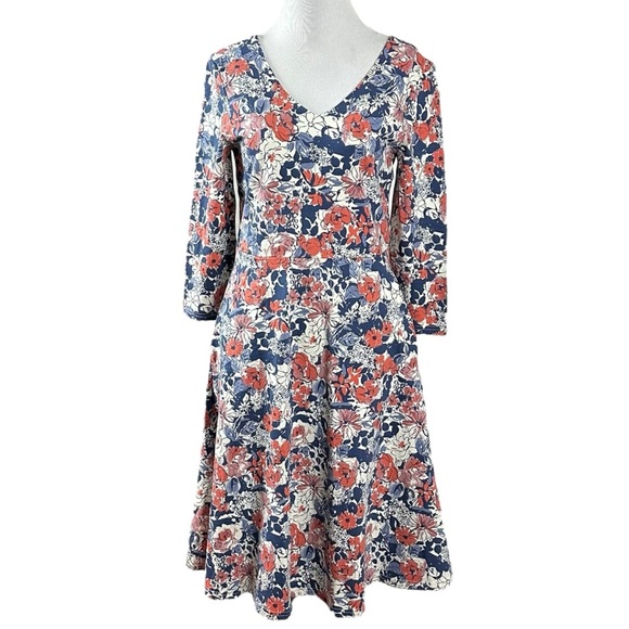 Pact Organic Spring Floral Fit & Flare Midi Party Dress Size Small NWT - Picture 1 of 9